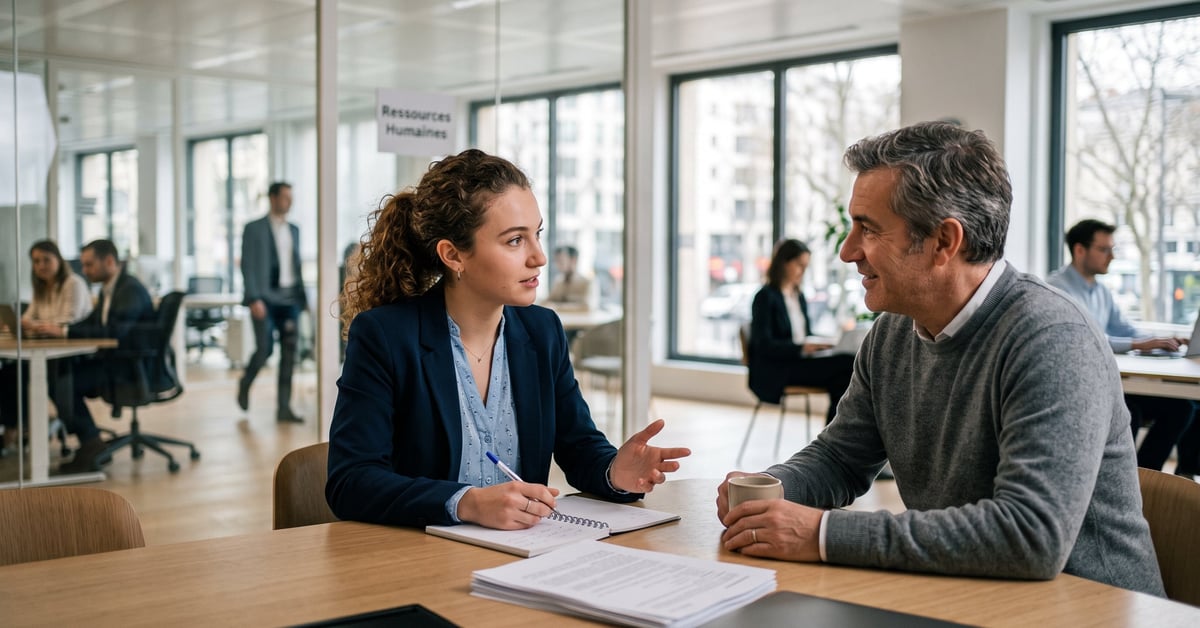 Alternance ressources humaines : étudiant en RH lors d'un entretien professionnel en entreprise