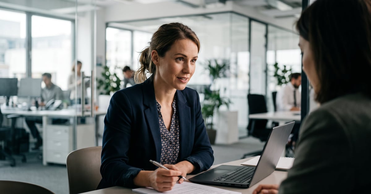 Assistante ressources humaines travaillant à son bureau dans un environnement de bureau moderne