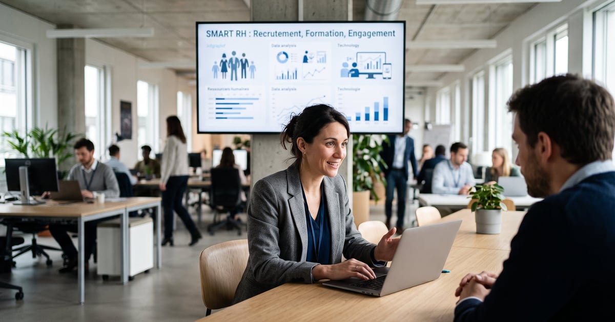 Équipe RH collaborant autour d'objectifs SMART en entreprise moderne