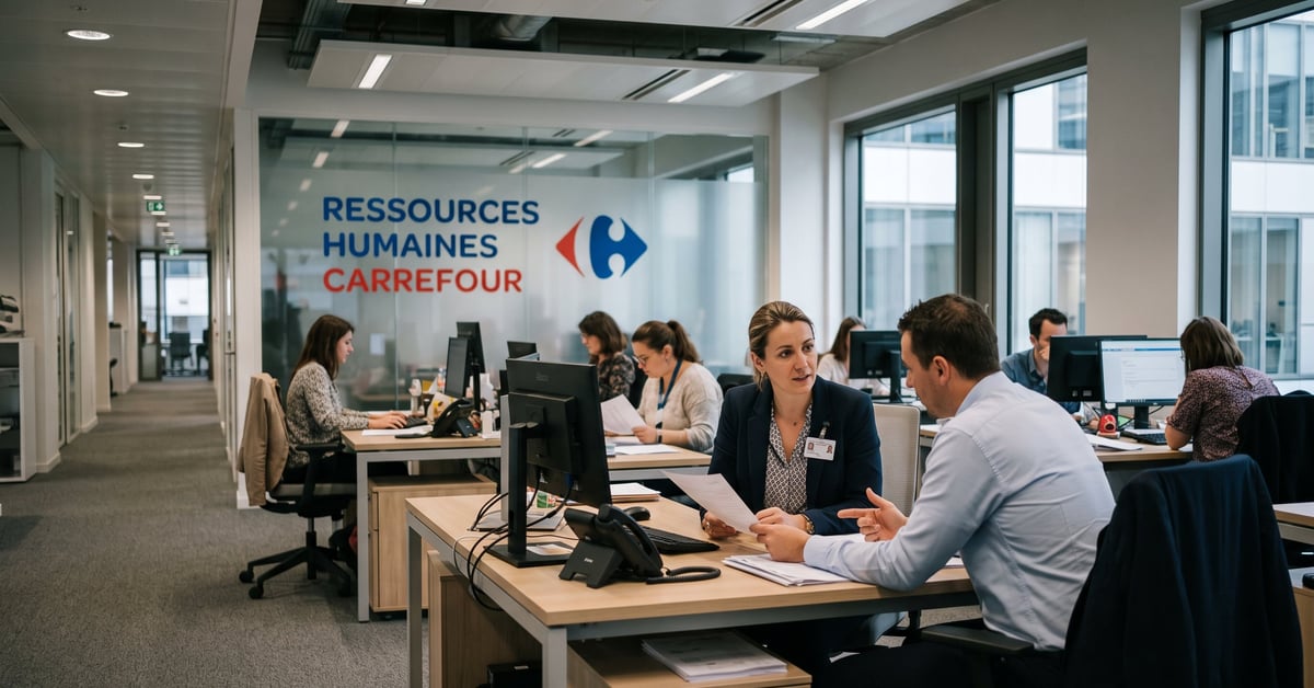 Ressources humaines Carrefour : équipe RH en réunion dans un environnement professionnel moderne