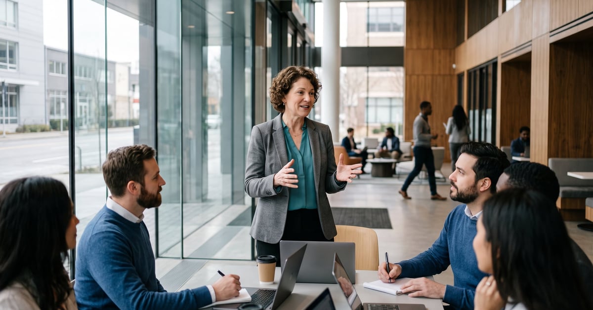 communication interne externe en entreprise – réunion d'équipe et échanges professionnels